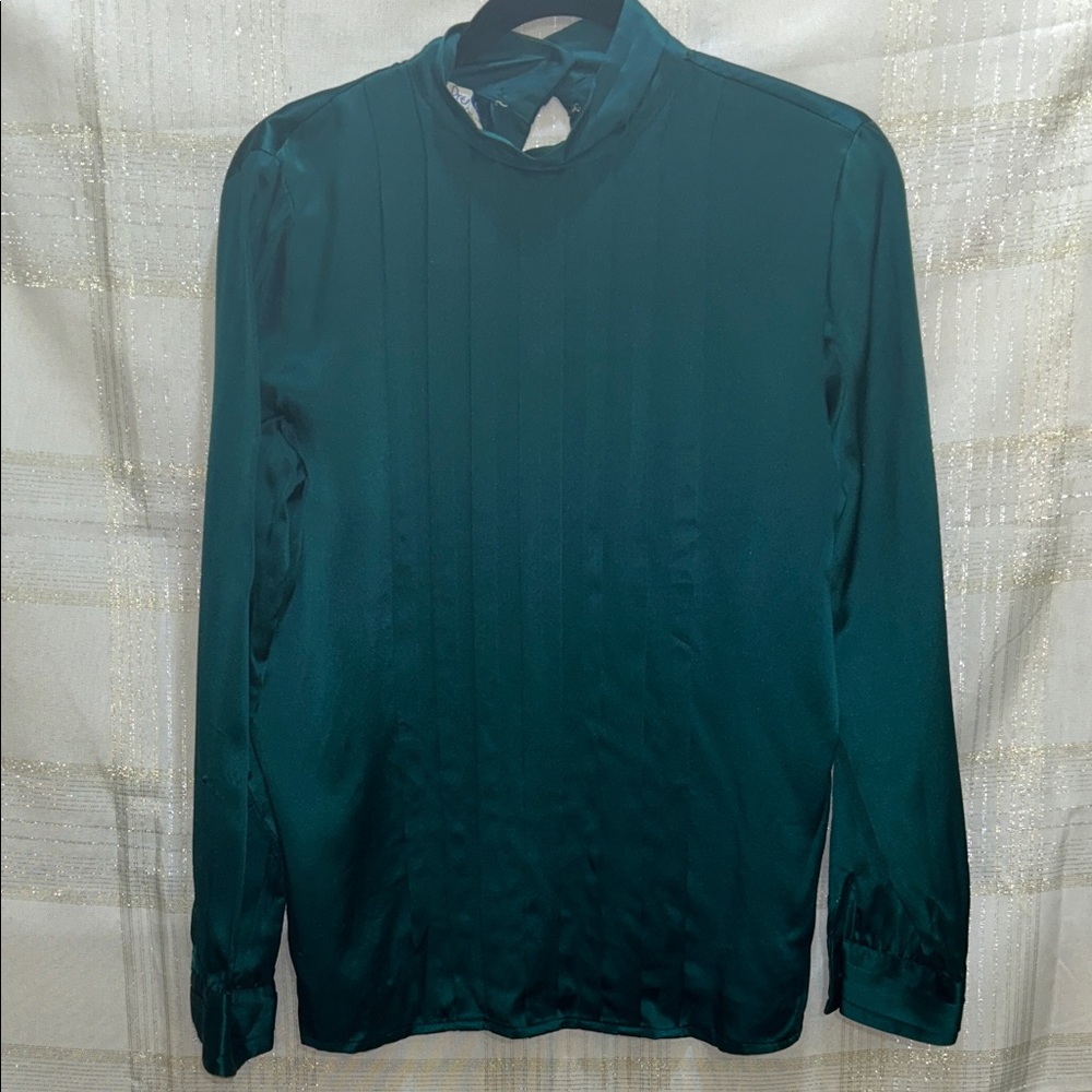 Vintage Jason Prescott Teal Silk Long Sleeve Blouse